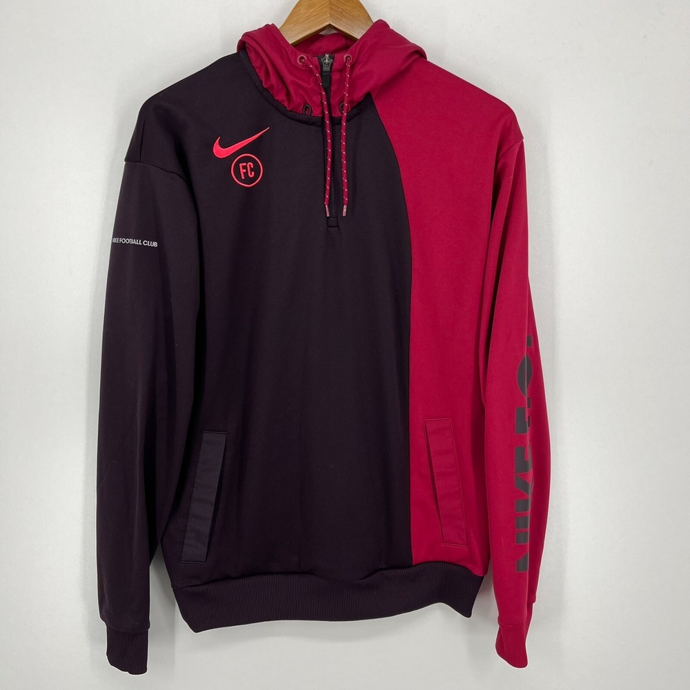 Nike FC Dri-FIT Mens Burgundy Black Colorblock Quarter Zip Hoodie DJ0749-677 M